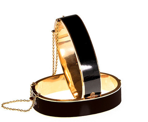 Set of Victorian Black Enamel & Gold Bangles