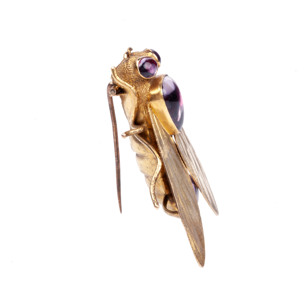 Victorian Era Gold Cicada Gemstone Brooch