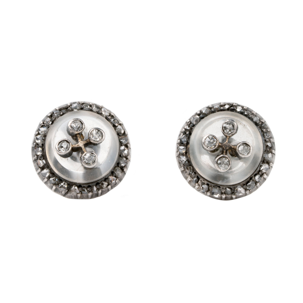Petite Edwardian diamond and moonstone stud earrings