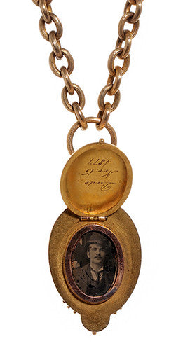Gold Victorian Cameo Locket with Tintype Circa 1877
