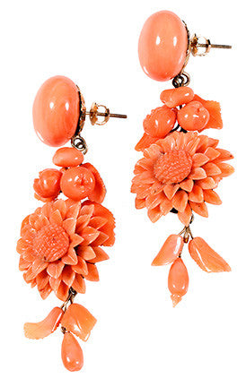 Coral Dahlia and Pomegranate Earrings