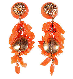 Coral Dahlia and Pomegranate Earrings