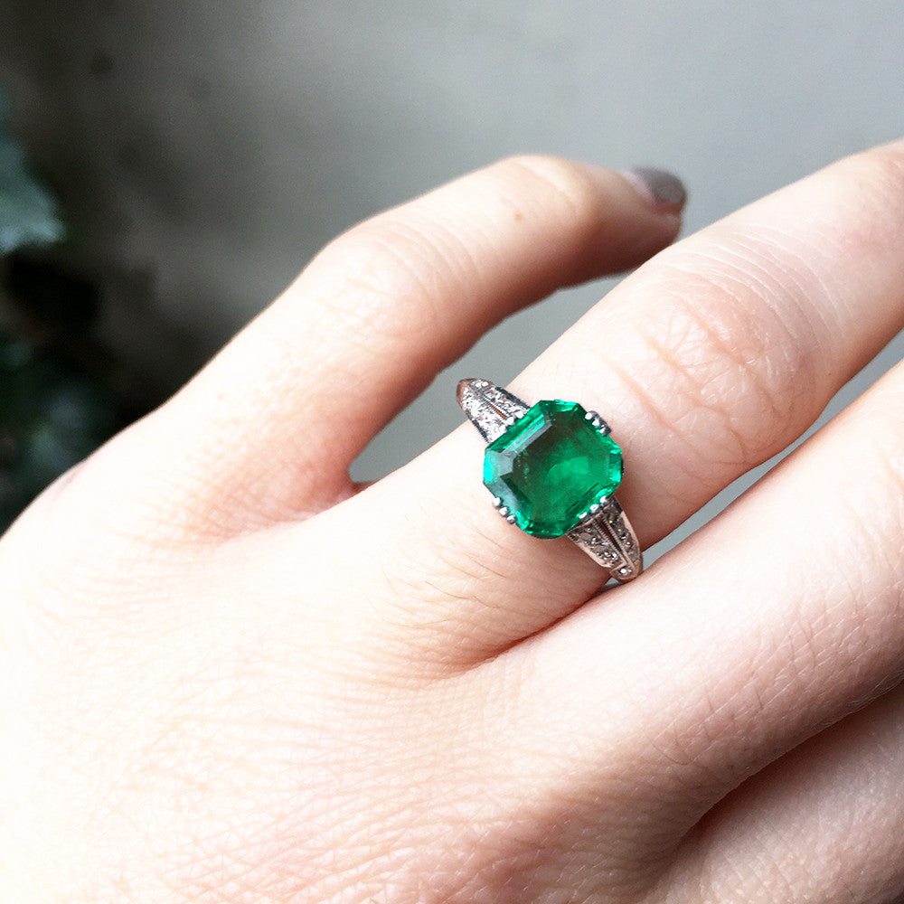 Tiffany & Co. Art Deco Emerald Diamond Ring