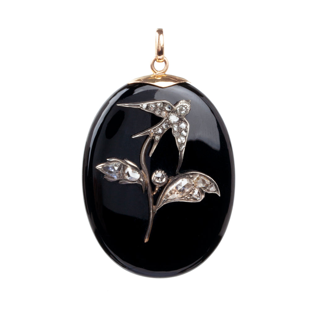 Victorian Era Onyx and Diamond Swallow Locket