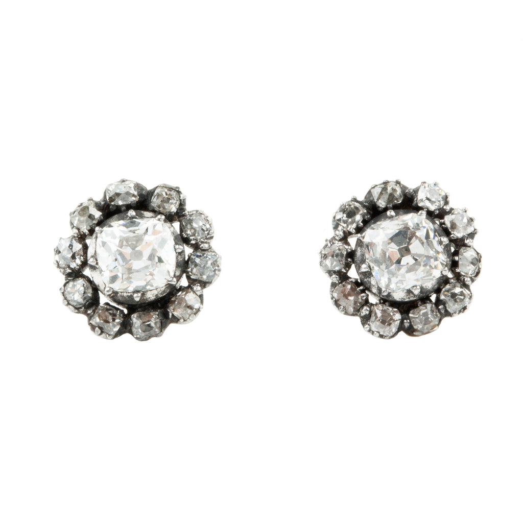 19th Century old mine cut diamond cluster earrings
