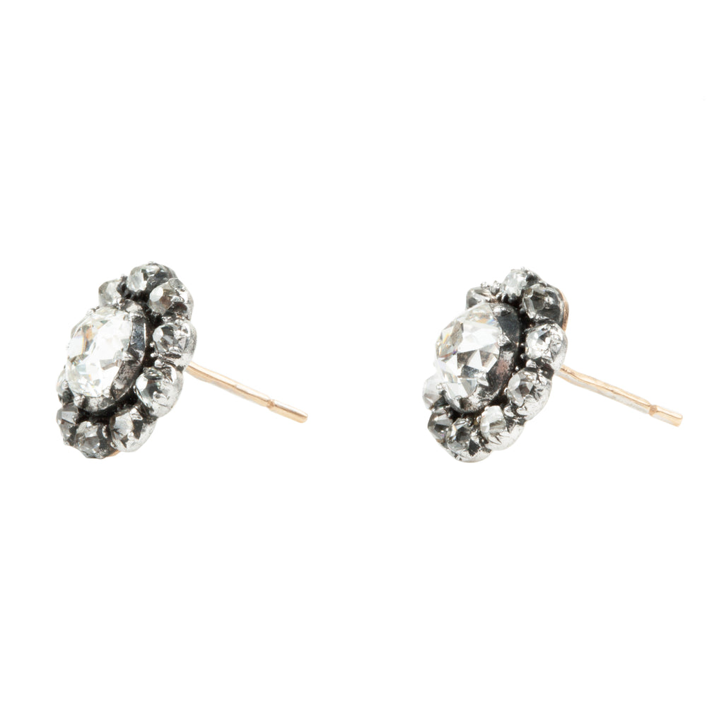 19th Century old mine cut diamond cluster earrings