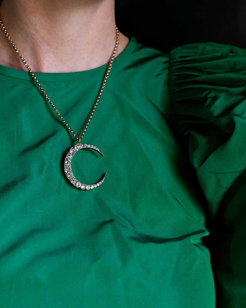 Convertible Old European cut diamond crescent moon pendant