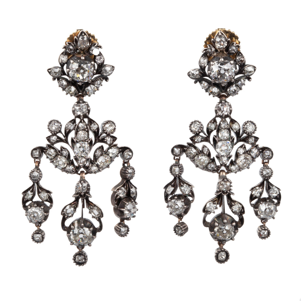 Victorian Era Old Mine Cut Diamond Chandelier Earrings