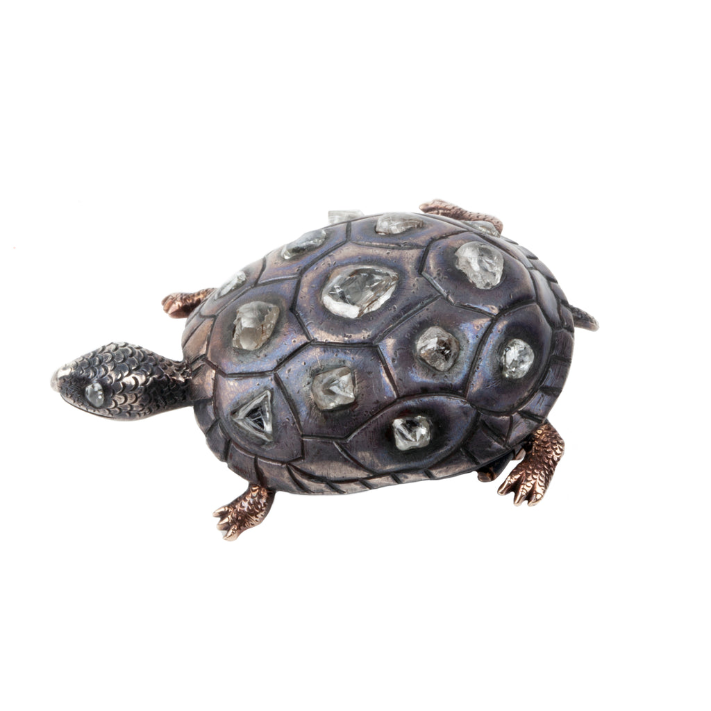 19th Century Turtle Brooch with Uncut Rough Diamonds