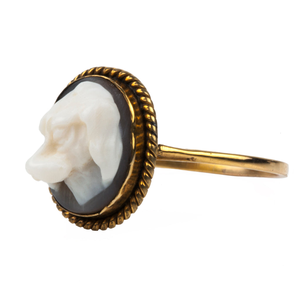 Victorian Era Carved Spaniel Cameo Ring