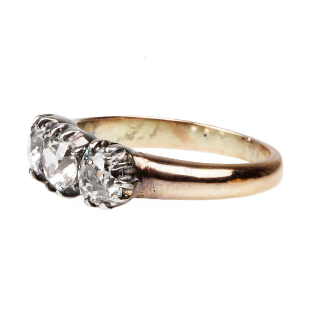 19th Century Three Stone Old Mine Cut Diamond Ring
