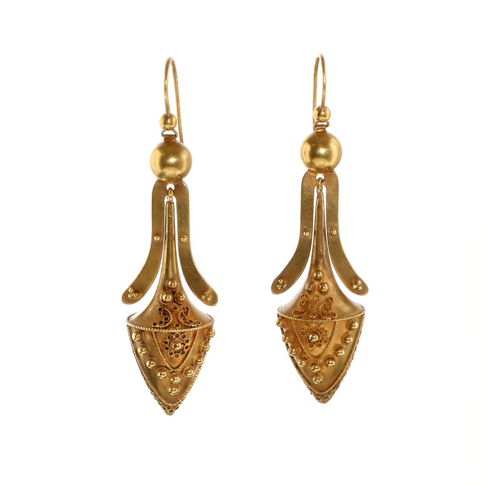 Victorian Era Etruscan Revival Gold Urn Earrings