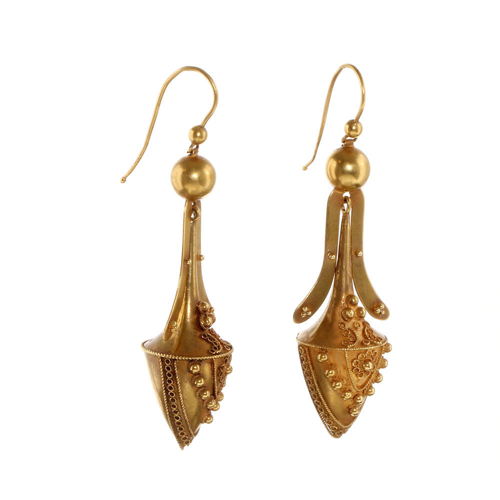 Victorian Era Etruscan Revival Gold Urn Earrings