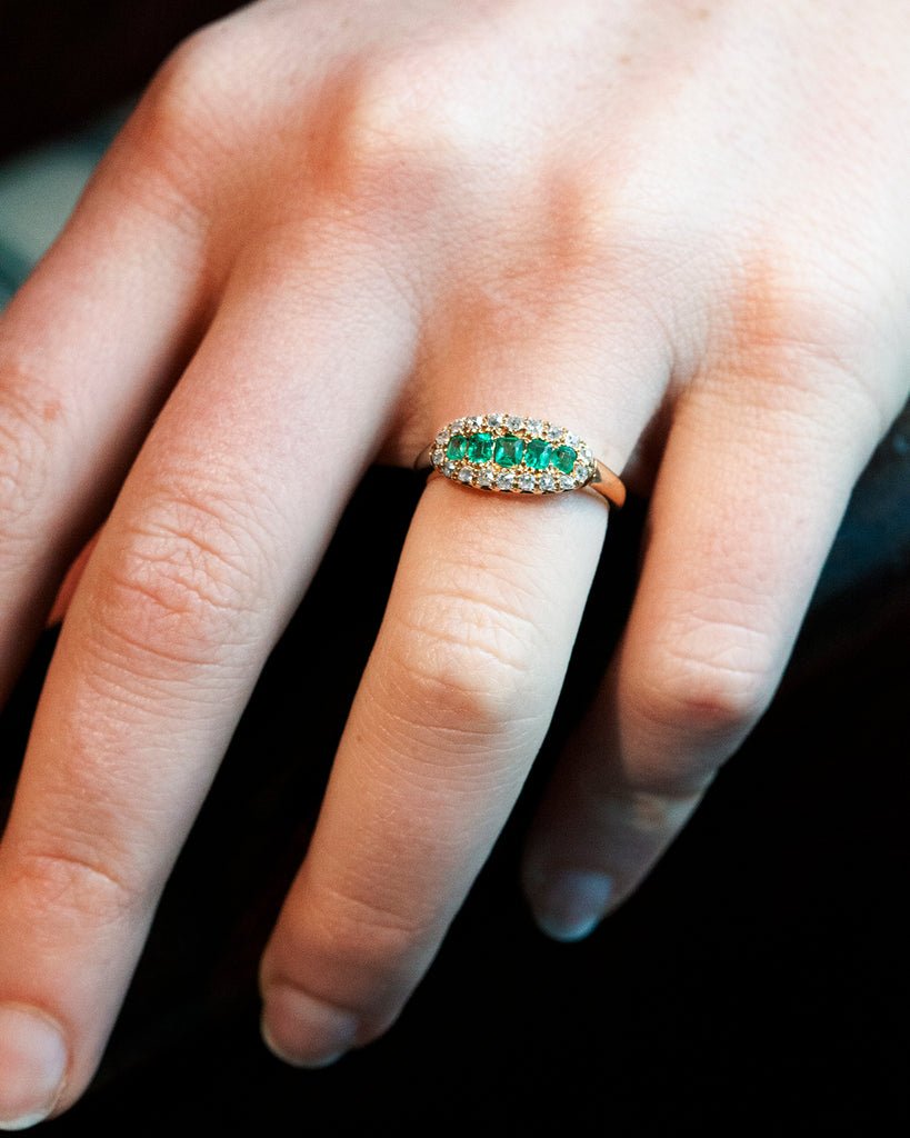 Early 20th Century Emerald and Diamond Five Stone Ring