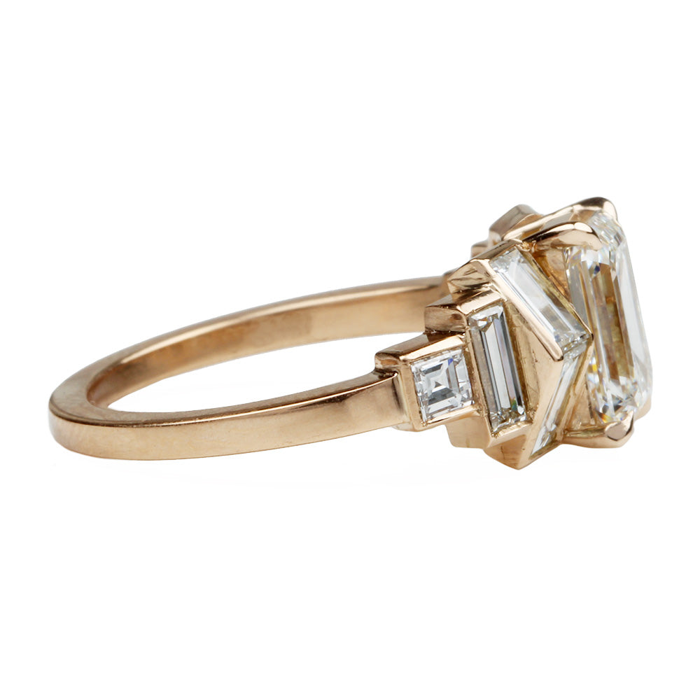 Pitched Baguette and Emerald Cut Diamond Ring
