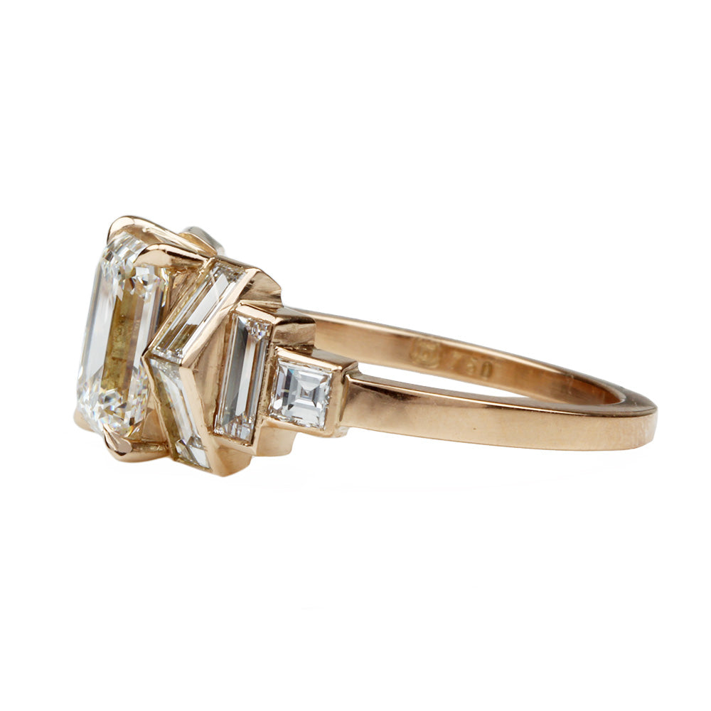 Pitched Baguette and Emerald Cut Diamond Ring