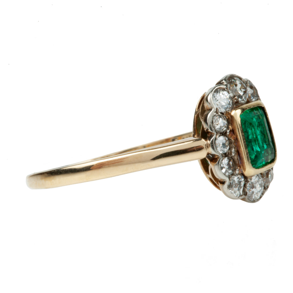 19th Century Emerald and Diamond Cluster Ring