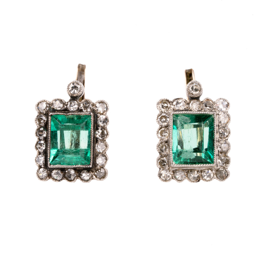 Early 20th Century emerald and diamond cluster Earrings