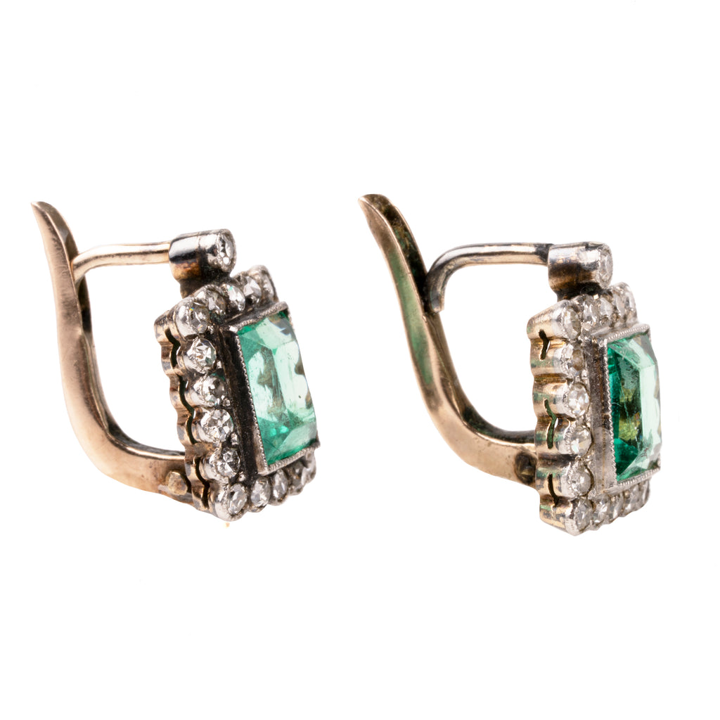 Early 20th Century emerald and diamond cluster Earrings