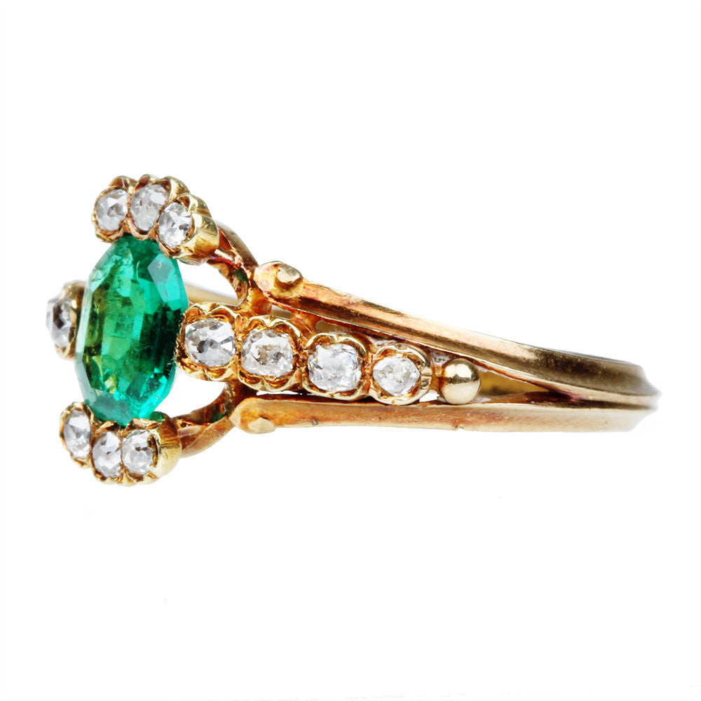 19th Century Emerald and Old Mine Cut Diamond Ring