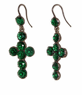 Victorian Emerald Paste Cross Earrings