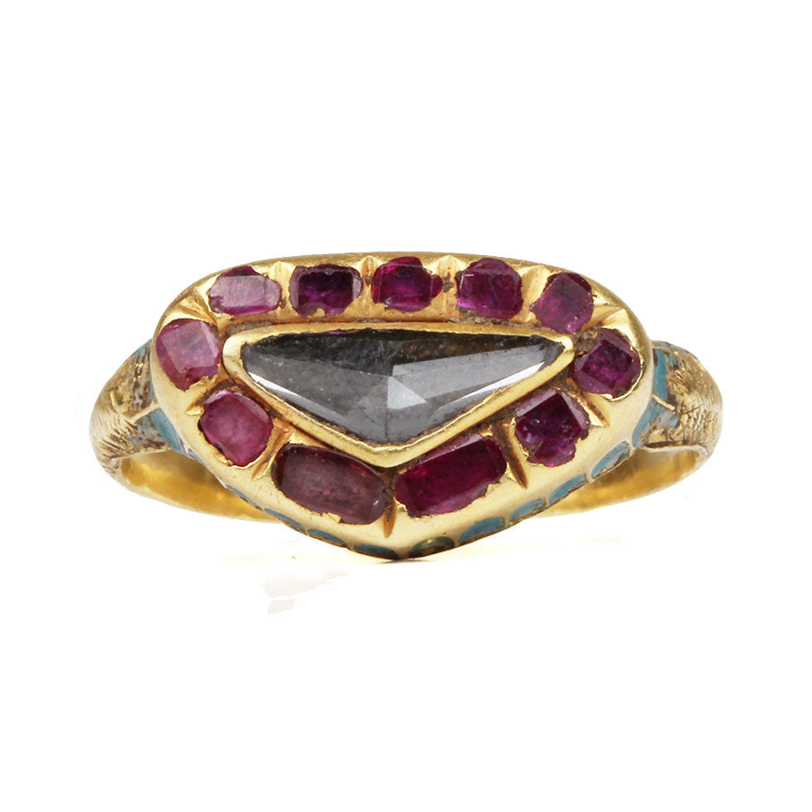Early Diamond and Ruby Ring – Bell and Bird