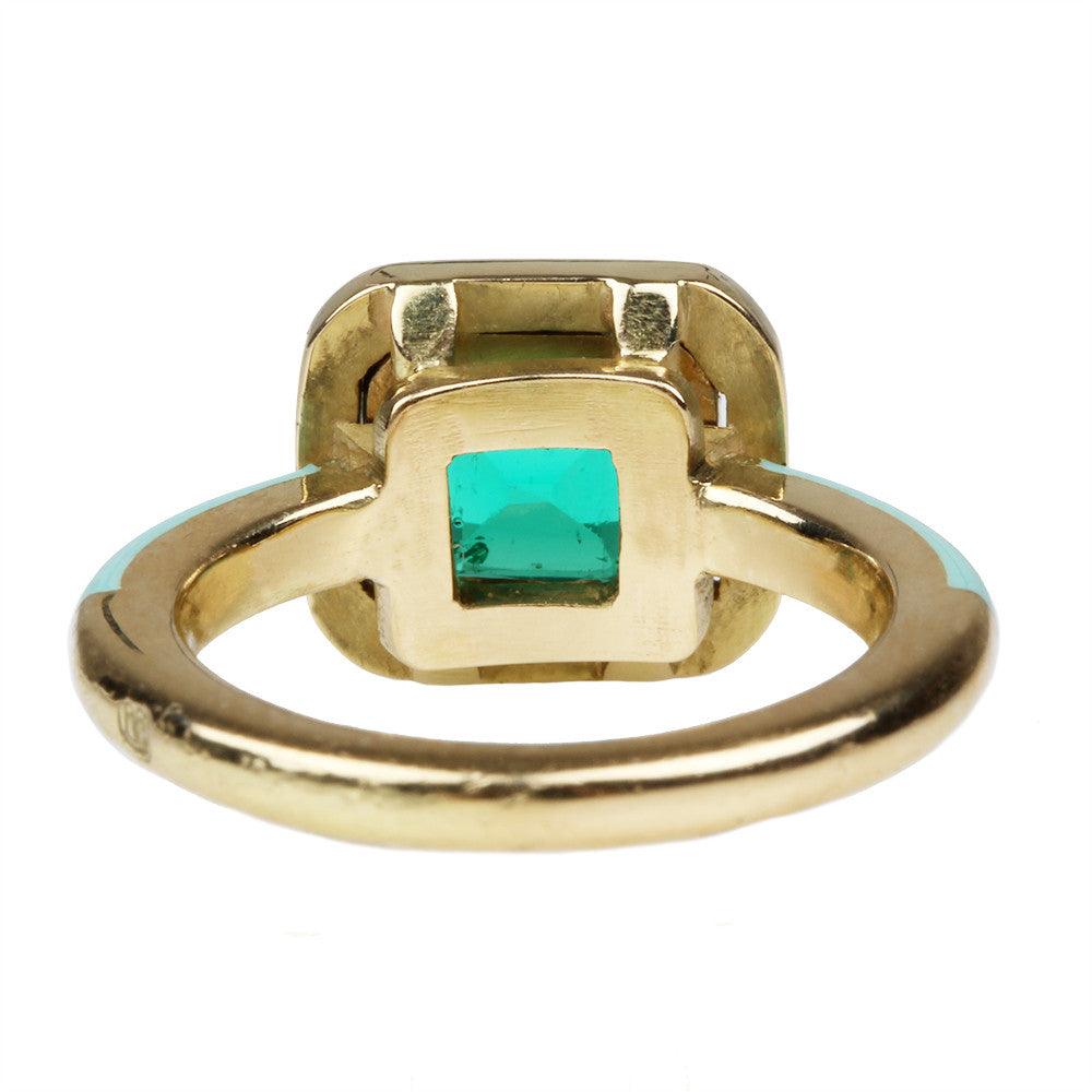 Bell & Bird Colombian Emerald and Mint Enamel Ring