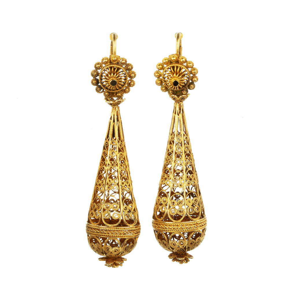 Georgian era Day and Night Gold Cannetille Earrings