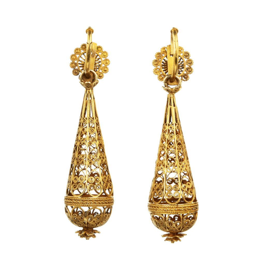 Georgian era Day and Night Gold Cannetille Earrings
