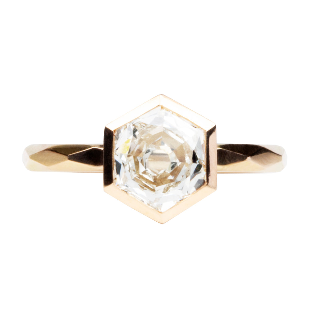 Bezel Set Hexagon Solitaire on Faceted Band
