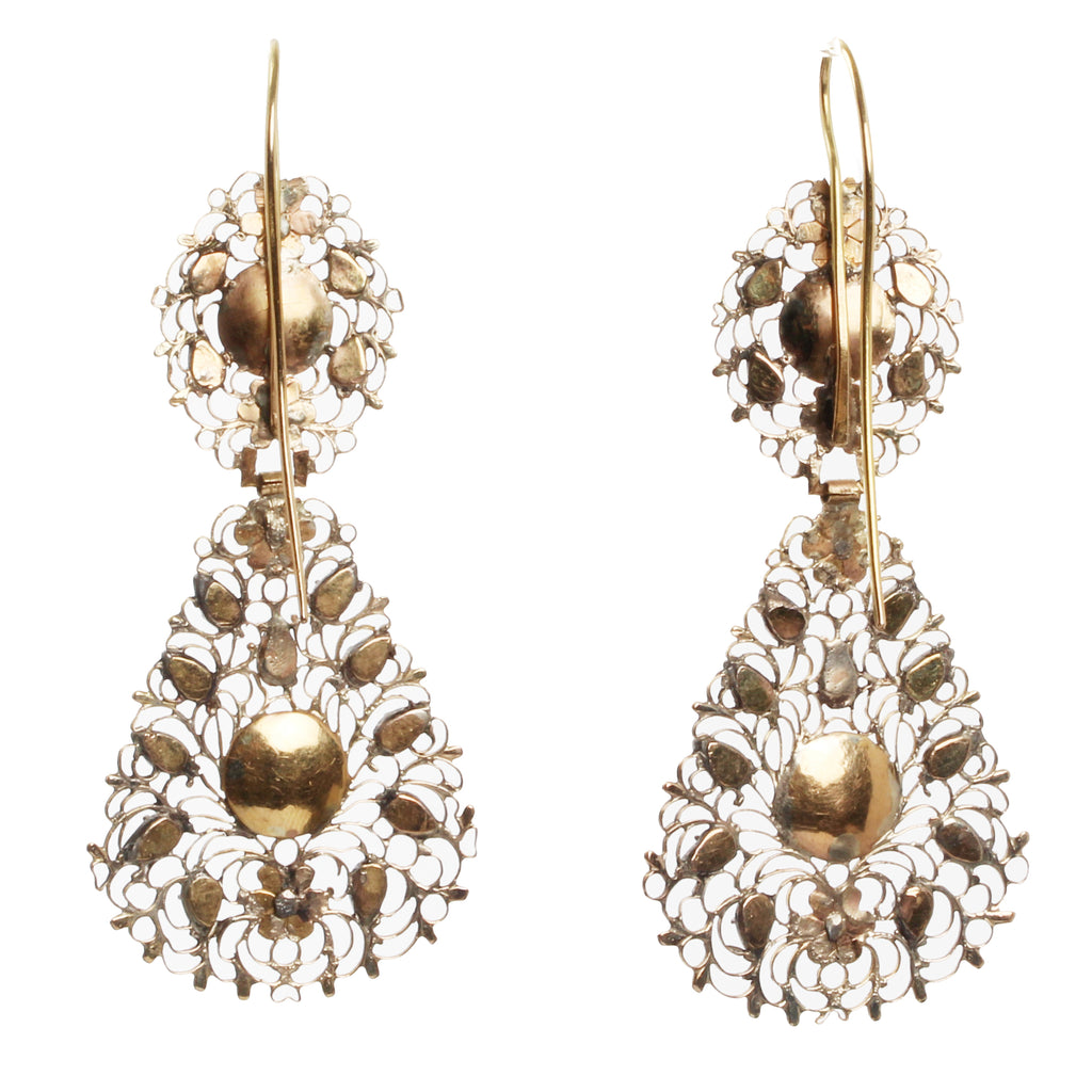 18th Century Filigree Table Cut Diamond Earrings
