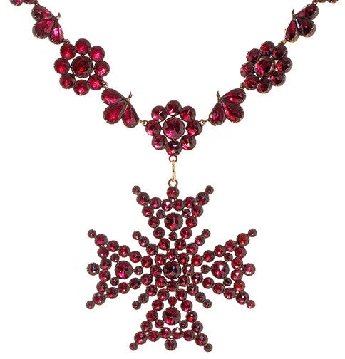 Georgian Era Foiled Garnet Necklace With Detachable Maltese Cross