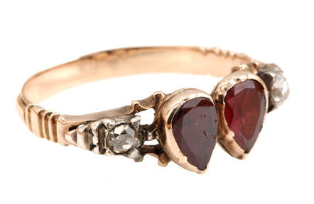 Georgian Garnet Double Heart Ring