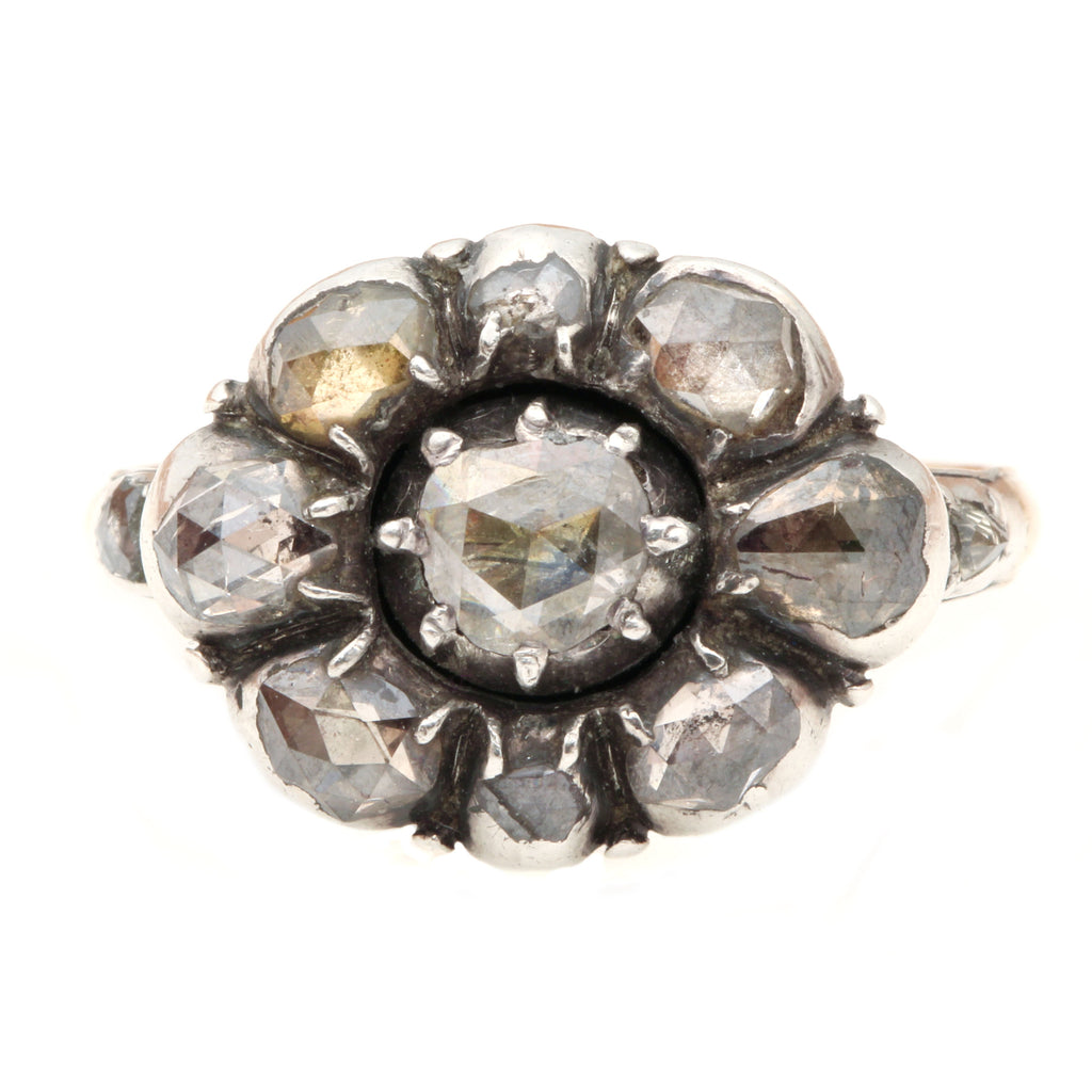 Early Georgian Rose Cut Diamond Cluster Ring