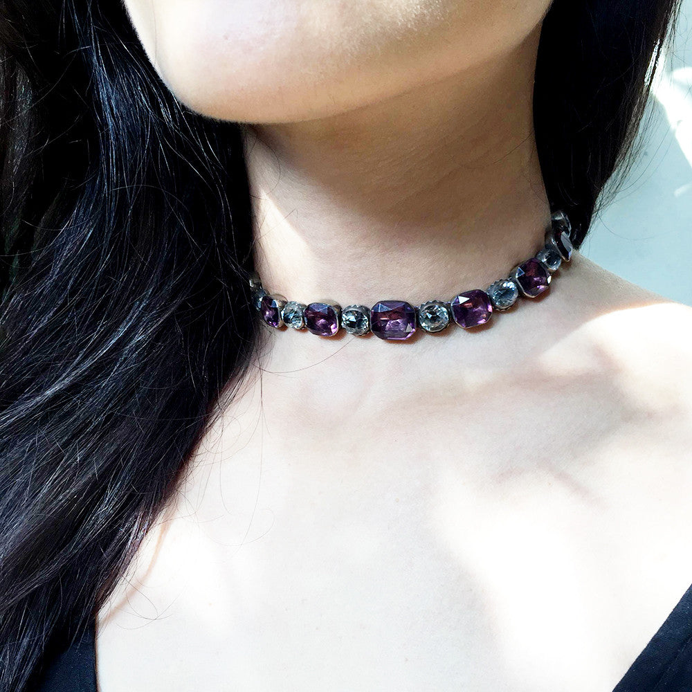 Georgian Amethyst and White Paste Rivière Necklace