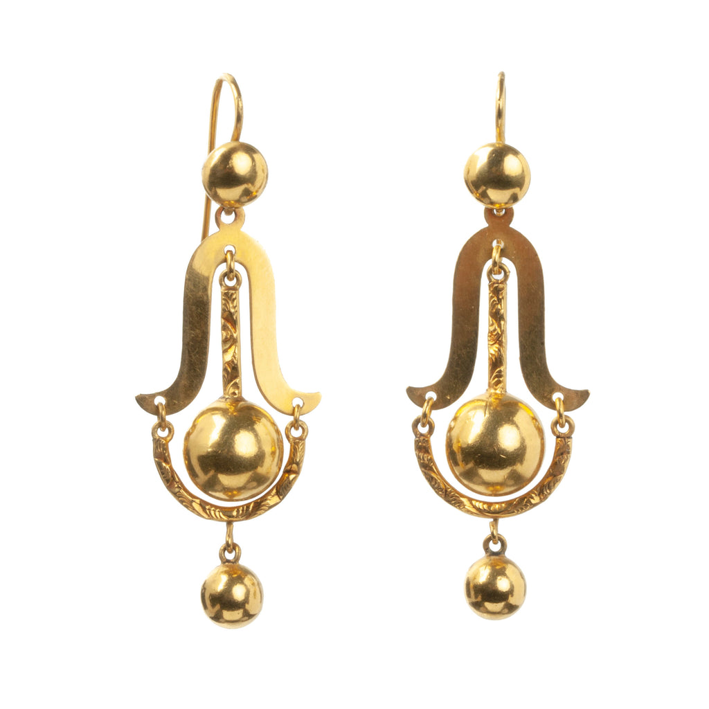 Victorian Era Gilded Metal Pendulum Drop Earrings