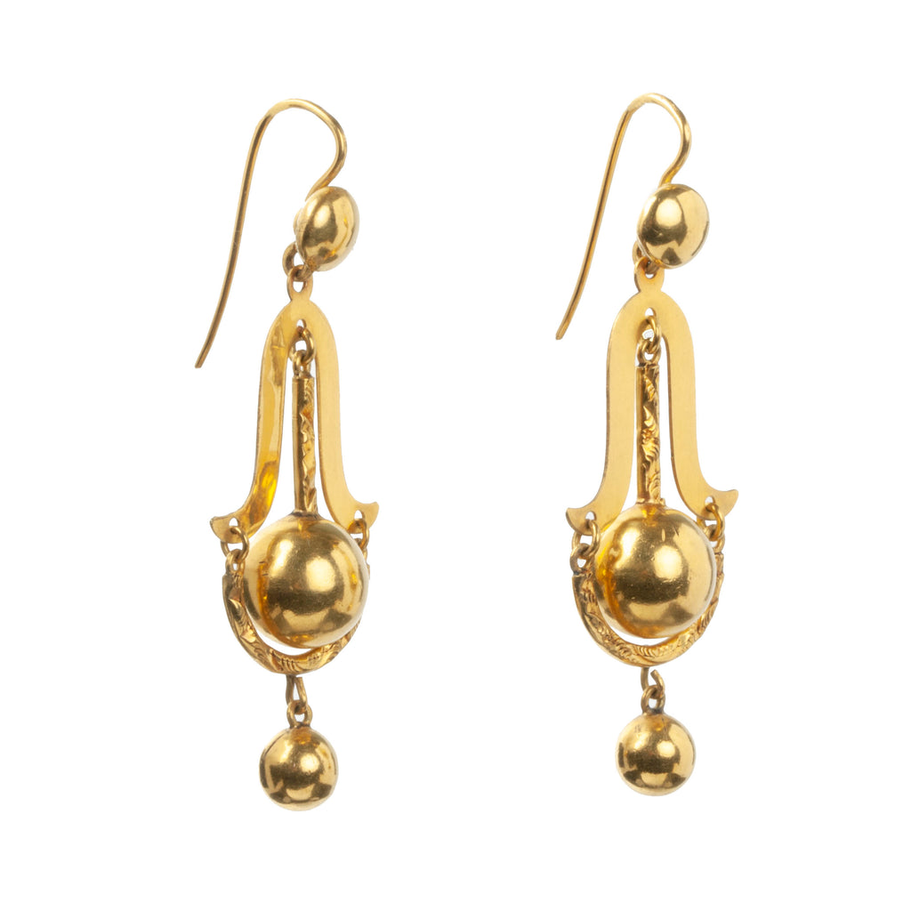 Victorian Era Gilded Metal Pendulum Drop Earrings