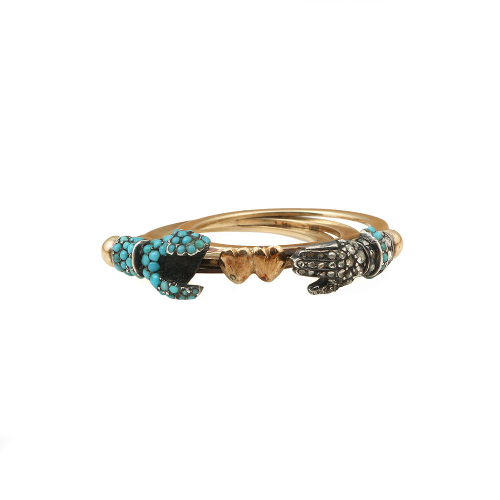 Georgian Diamond & Turquoise Gimmel Ring