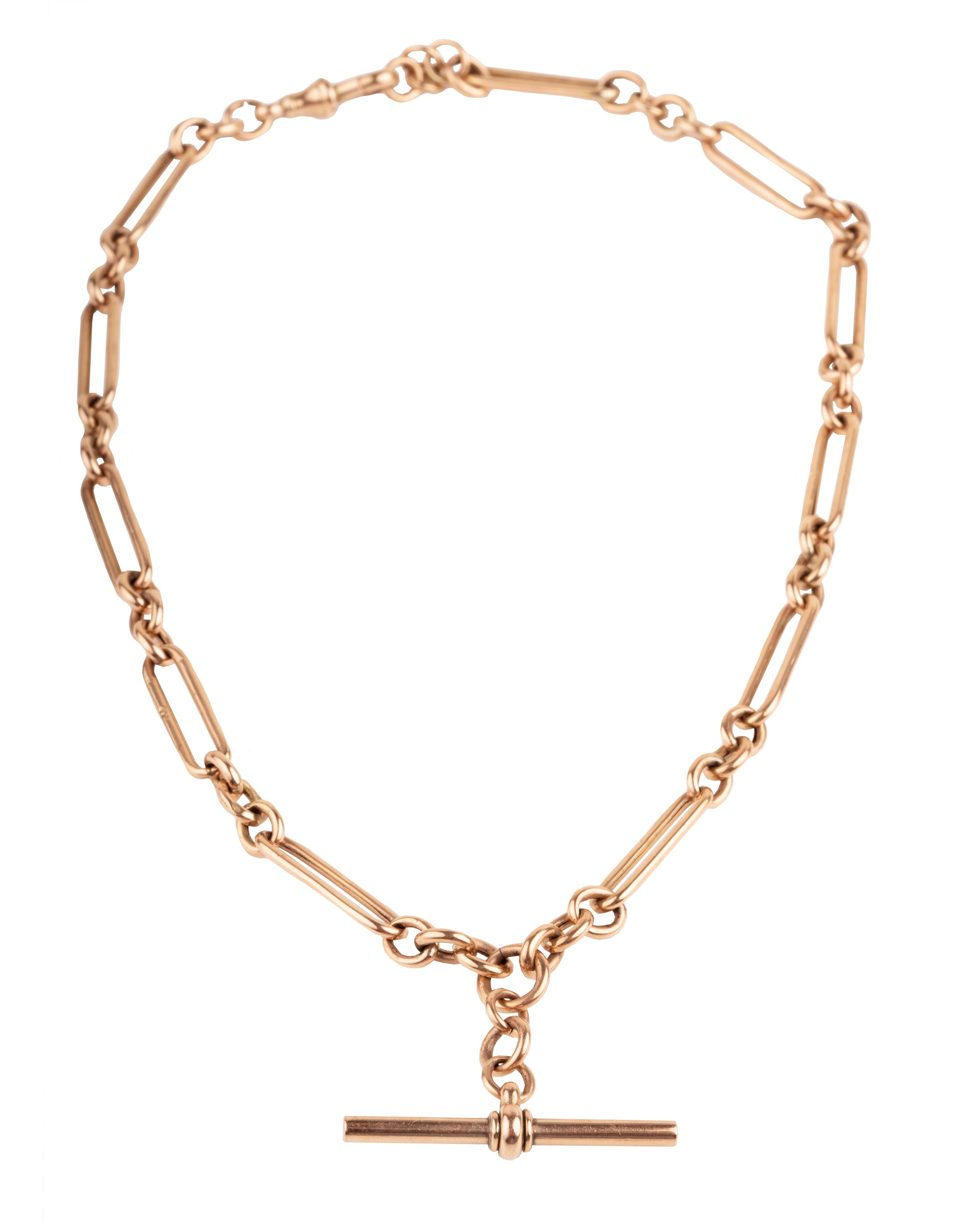 Sold at Auction: Victorian 9ct rose gold double Albert chain, 51.6g.