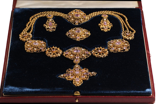 Gold Cannetille Parure in Pink Topaz