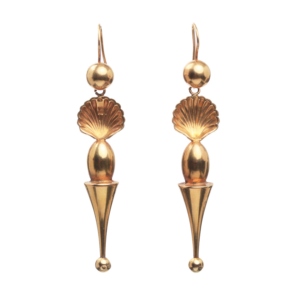 Victorian Gold Shell Drop Earrings