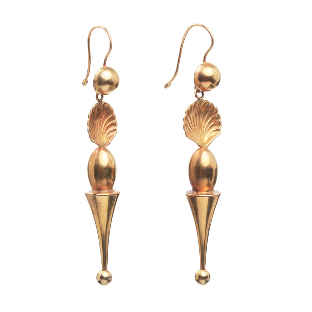 Victorian Gold Shell Drop Earrings