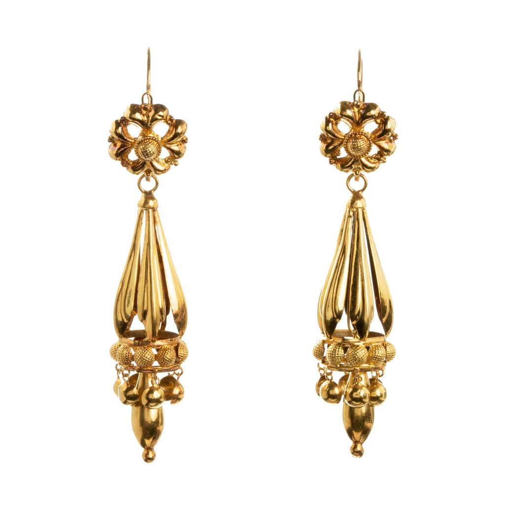 Victorian era day and night gold drop earrings