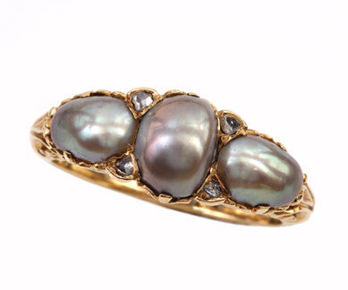 Victorian Natural Pearl and Diamond Ring