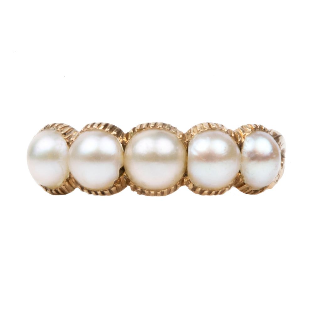 Early Victorian Pearl Half Hoop Band in 18k Gold