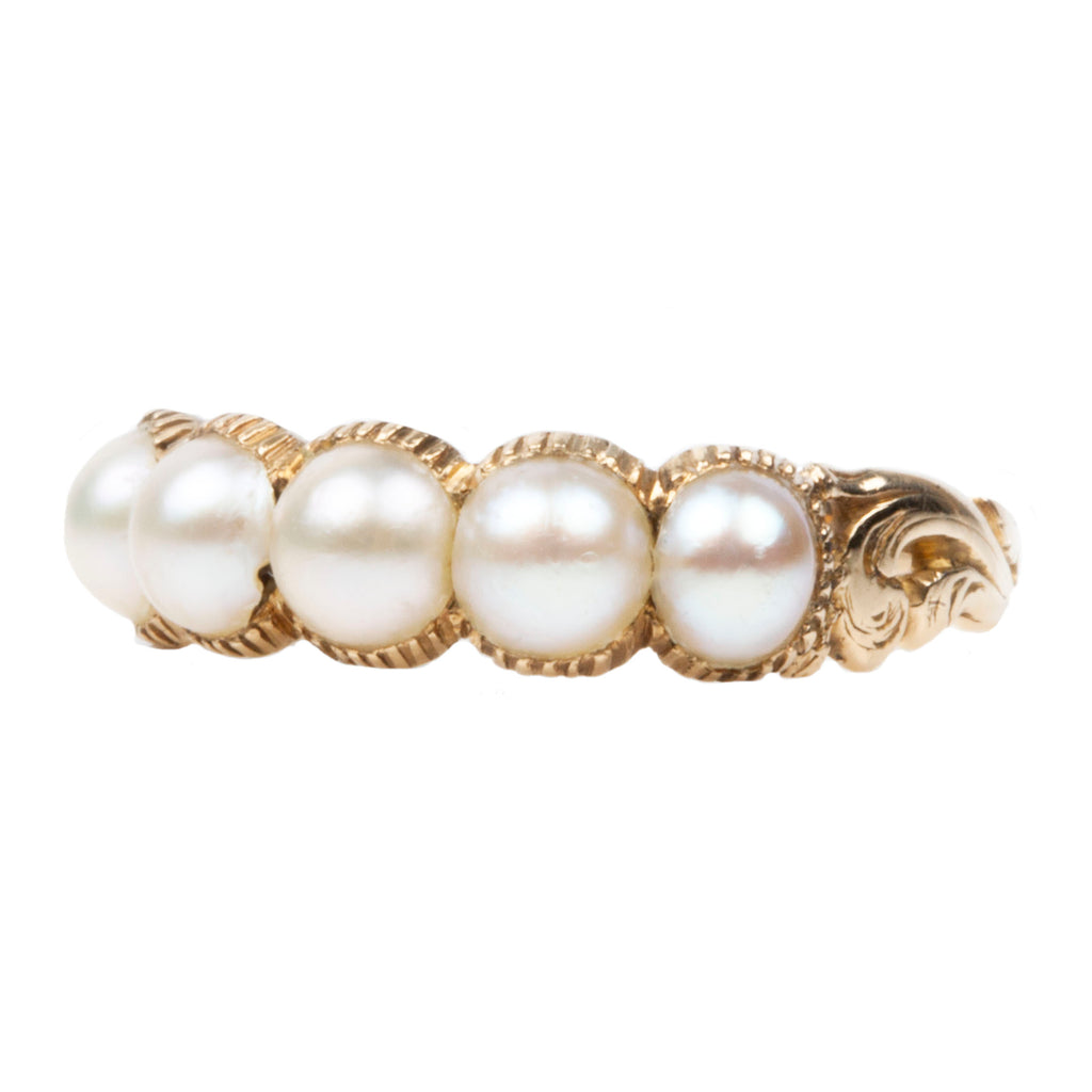 Early Victorian Pearl Half Hoop Band in 18k Gold