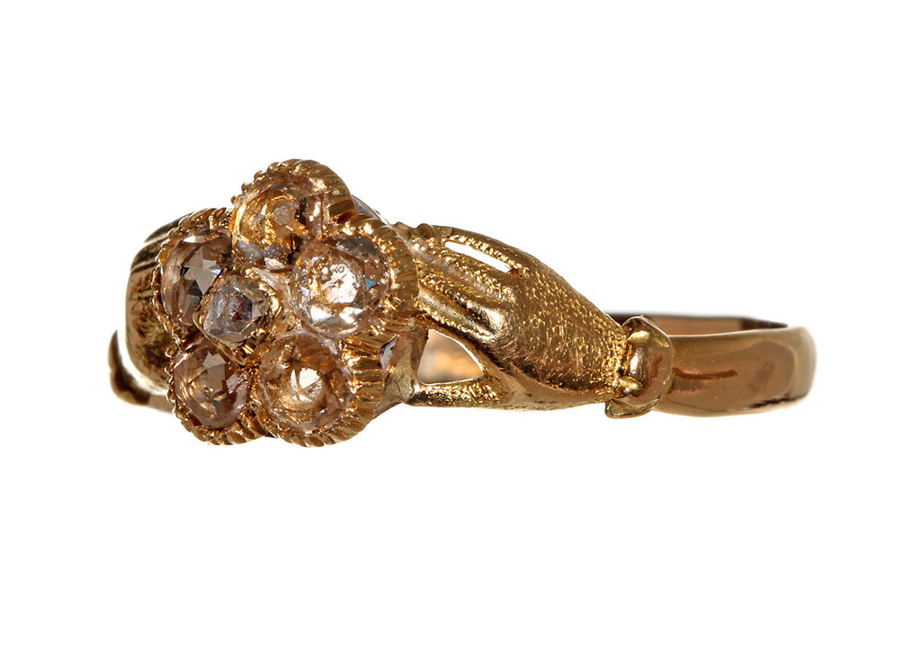 Georgian Rose Cut Diamond Clasped Hands Ring