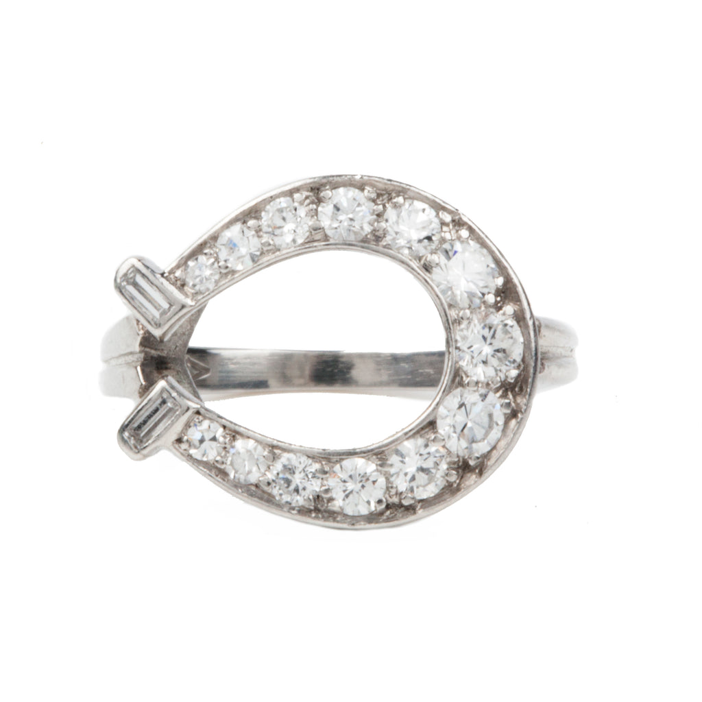 Vintage Diamond Horseshoe Pinky Ring in Platinum
