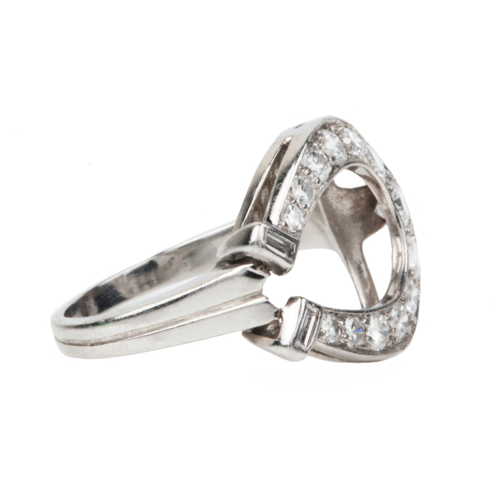 Vintage Diamond Horseshoe Pinky Ring in Platinum