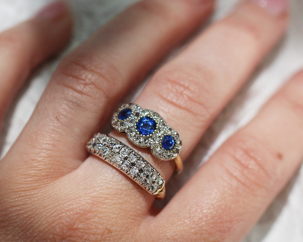 19th Century Triple Sapphire and Diamond Cluster Ring